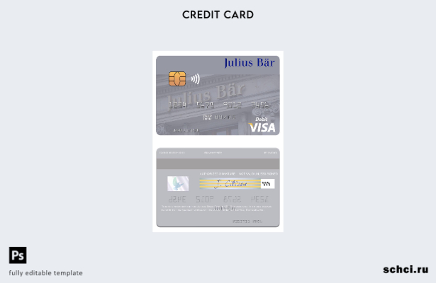 скачать в цифровом формате, Швейцария, шаблон дебетовой карты Visa Julius Baer G